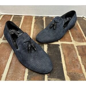 Moretti Black Label Navy Blue Loafers Dressy Casual Double Tassel Slip On Men 10